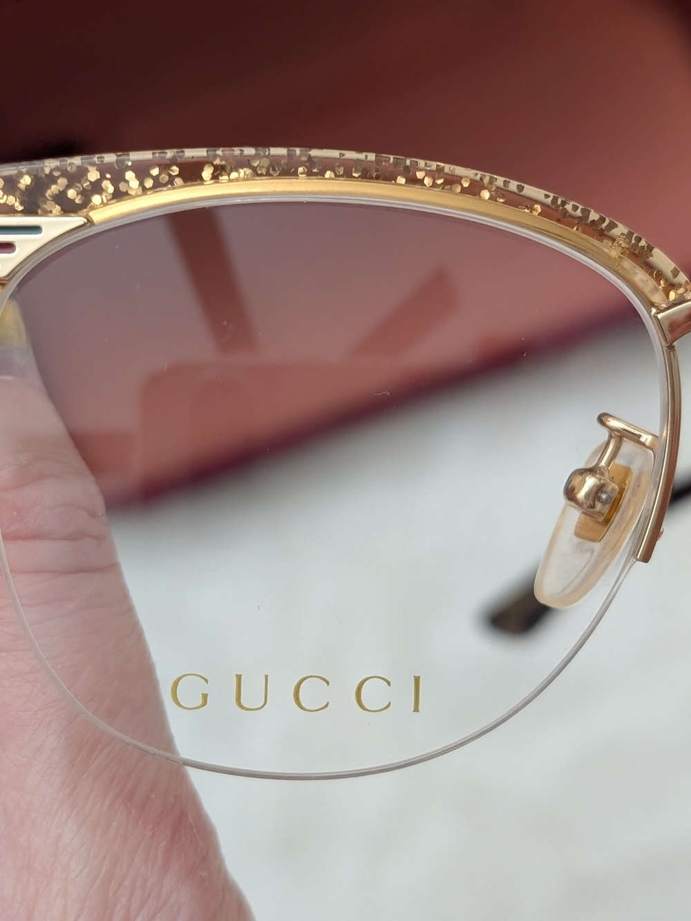 NWOT Gucci GG0201O Gold Glitter Half-Rim Women's Glasses - Picture 5 of 8